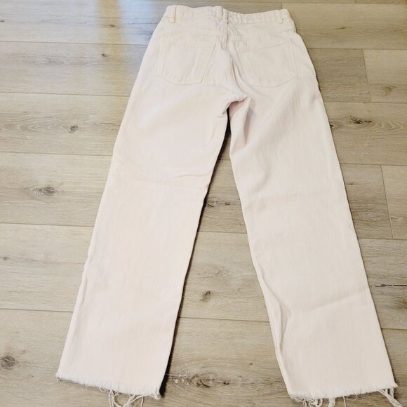 Zara Women's Light Pink Denim Straight Leg Jeans Frayed Hem & Button Fly Sz 4 - Picture 8 of 8